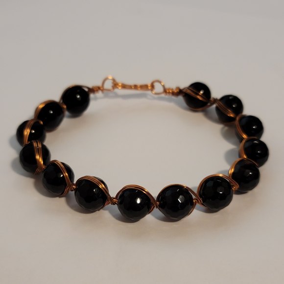Handmade Wire Wrapped Black Faceted Bead Bracelet - Picture 5 of 6